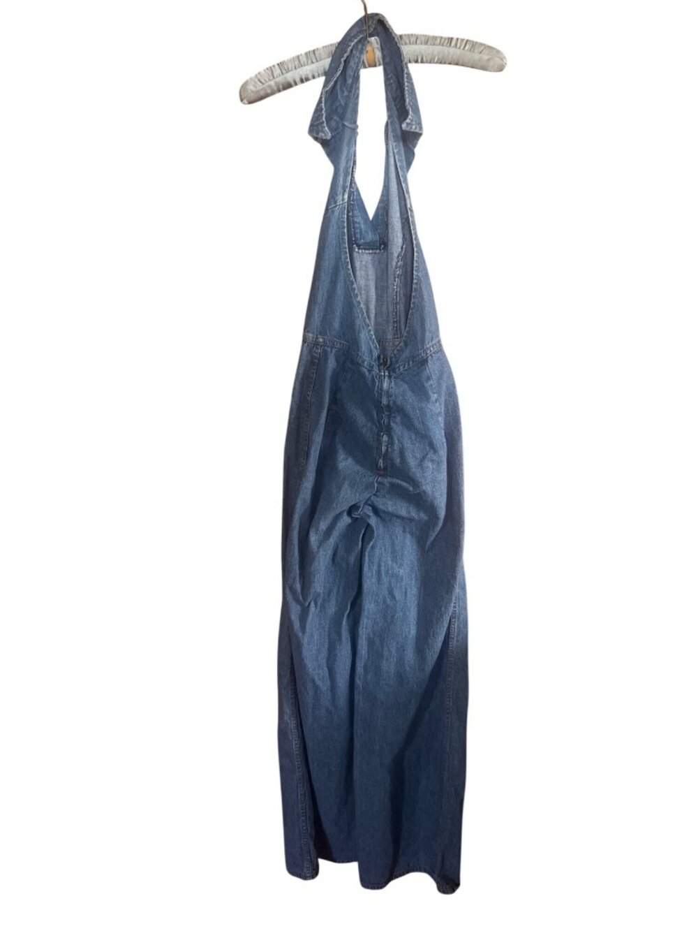Vintage 70's Denim Halter Jumpsuit With Open Back & Wide-Leg Design sexy backles - Picture 4 of 7